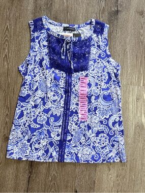 Rafaella Ladies Sleeveless Boho Split Neck With Fabric Tie Fashion Top